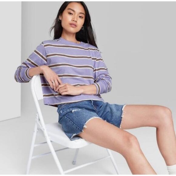 Wild Fable Striped Long Sleeved Crop Shirt - Picture 1 of 8